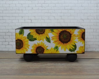 Sunflower Storage Bin, Office Desk Organizer, Kitchen Recipe Holder