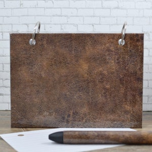 Index Card Binder, Faux Aged Leather, Meeting Notes or Contact Book, Blank Tab Dividers, Matching Gel Pen and Binder Band Available