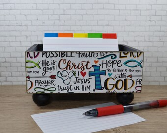 Index card Storage Bin, Faith Words, Bible Study, Desk Organizer, Prayer Request, Bible Verses