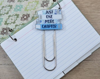 Stacked Books Jumbo Paperclip Bookmark, Index Card Binder Clip, Just One More Chapter, Book Lover Gift