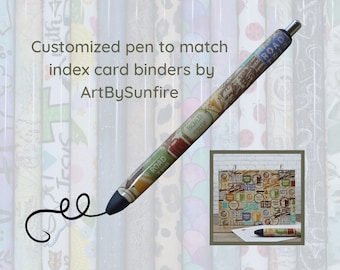 Customized Gel Pen to Match your Index Card Binder, Medium Point 0.7 mm, Refillable Black Ink, Travel Icons, Road Trip