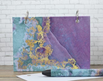 Index Card Binder, Mermaid Agate, Planning Journal or Address Book, Blank Tab Dividers, Matching Gel Pen and Binder Band Available
