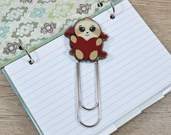 Baby Sloth Jumbo Paperclip Bookmark with a Big Heart, Index Card Binder  Clip, Gift for Book Lover