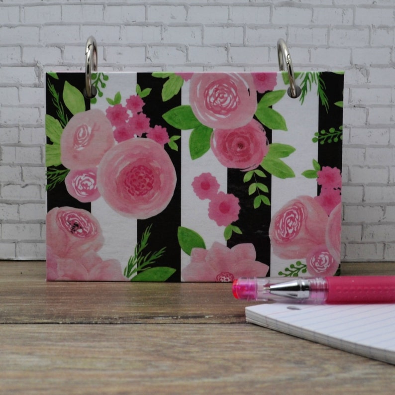 Index Card Binder For Planning Journal Or Address Book Blank Tab Dividers Floral Design - 