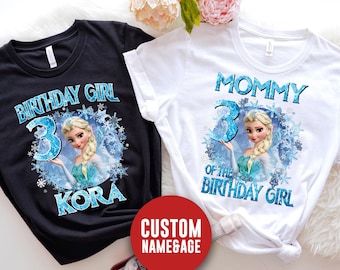 Gefrorenes kundenspezifisches Geburtstags-T-Shirt, Disney Prinzessin T-Shirt, passendes Familien-Party-Sweatshirt, personalisierte Elsa Mädchen-Outfit, kundenspezifisches Alters-T-Shirt