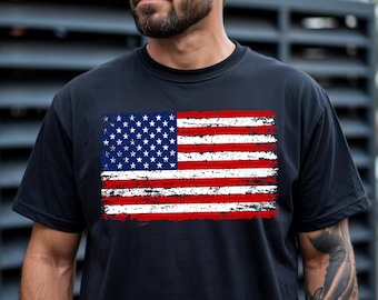 Distressed American Flag T-Shirt, Vintage USA Patriotic Tee (Unisex)