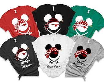 Magliette personalizzate per famiglie di pirati Disney / Magliette abbinate di Topolino e Minnie