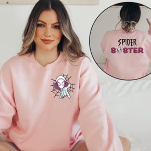 Custom Spider Gwen Shirt, Personalized Spiderman Sweatshirt, Matching Mom and Daughter Tee, Girls Spider Birthday Outfit, Custom Name Tee image 4