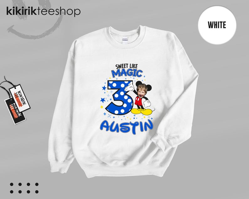 Custom Mickey Mouse Birthday Shirt, Custom Photo Boy Tee, Disney Family Trip Sweatshirt, Custom Age Party Tee, Mickey Face Custom Shirt image 13