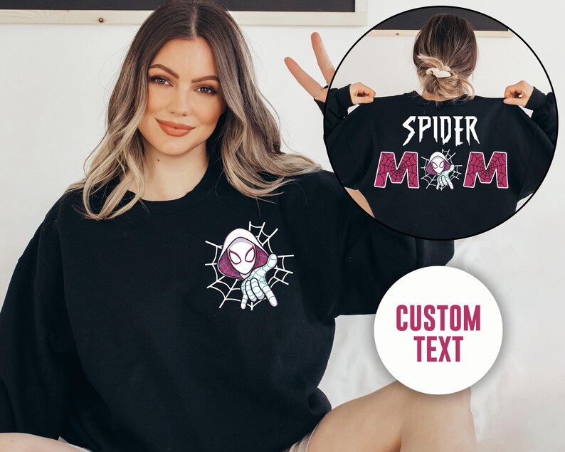 Custom Spider Gwen Shirt, Personalized Spiderman Sweatshirt, Matching Mom and Daughter Tee, Girls Spider Birthday Outfit, Custom Name Tee image 1