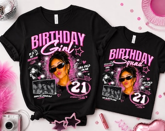 Custom Photo Birthday Squad Shirt, Y2K Bday Girl Matching Tee, Personalized Group Sweatshirt