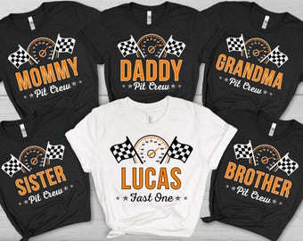Custom Pit Crew Birthday Shirt, Race Car Party Matching Family Tee, Fast One Birthday Boy Shirt, Personalized Racing Theme Family Outfits
