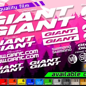 Giant bicycle frame sticker set. high quality, waterproof, do not fade. large selection of colors