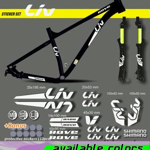 LIV bicycle frame sticker set and fork. high quality, waterproof, do not fade. large selection of colors. Bicycle stickers