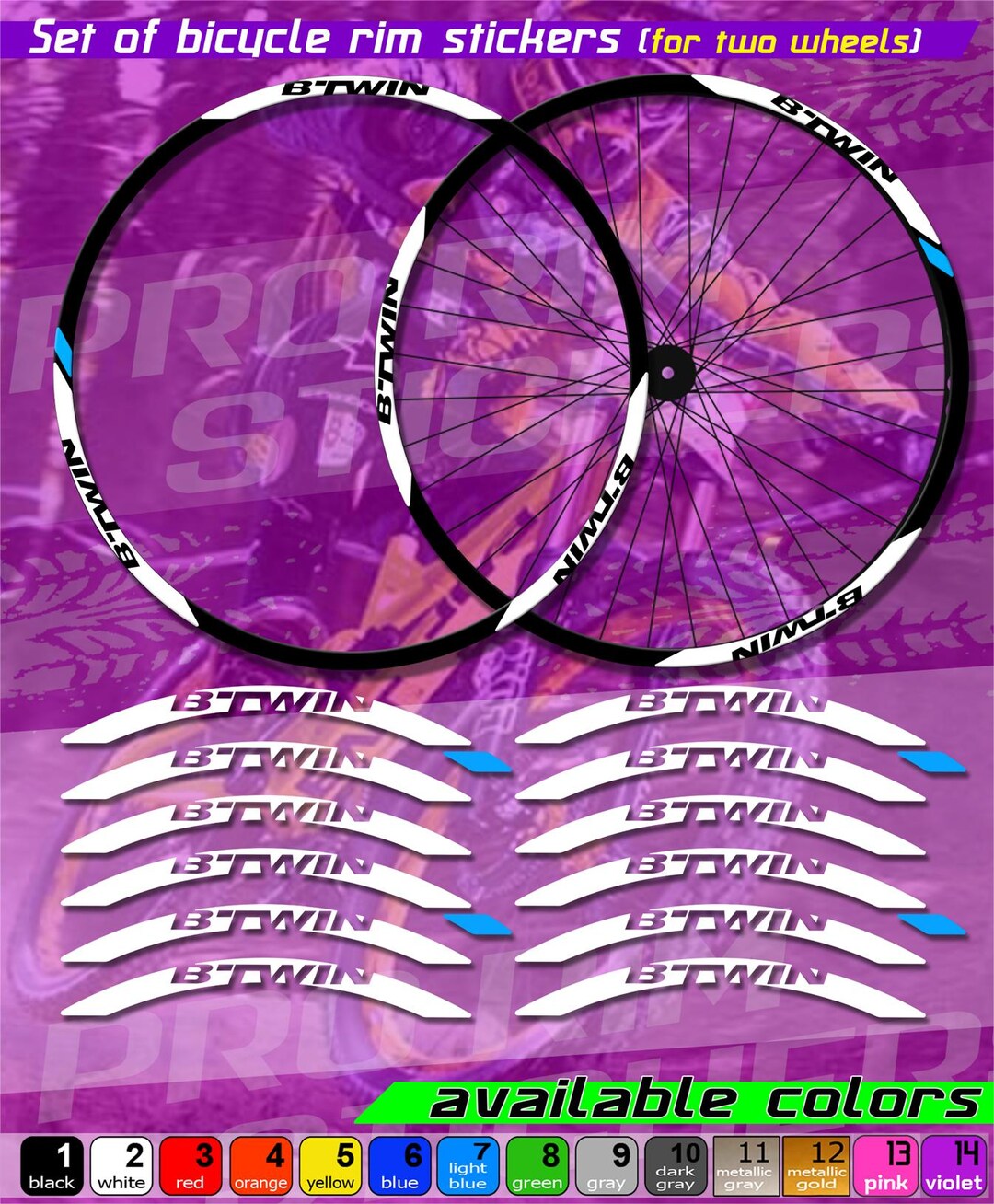 B'TWIN Set of Bicycle Rim Stickers. for 2 Rims on Both Sides. ALL ...