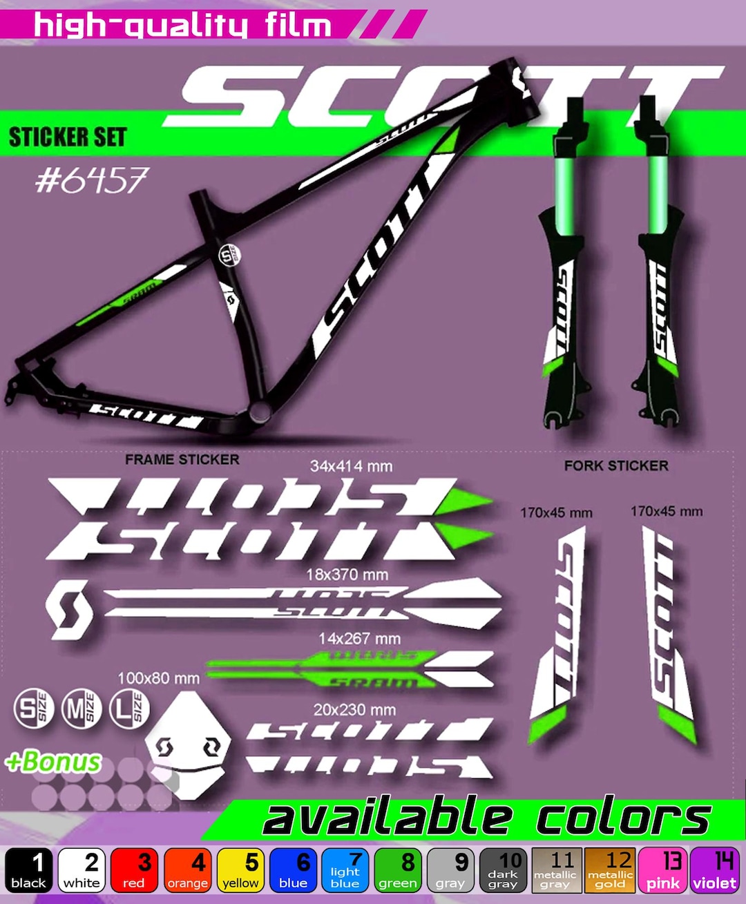 SCOTT Bicycle Frame Sticker Set and High Quality, Waterproof - Main Image