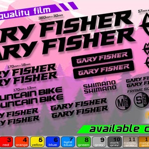 Gary Fisher bicycle frame sticker set. high quality, waterproof, do not fade. large selection of colors