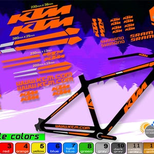 Set di adesivi per telaio e forcella per bicicletta KTM. Alta qualità, impermeabili, non sbiadiscono. Ampia scelta di colori