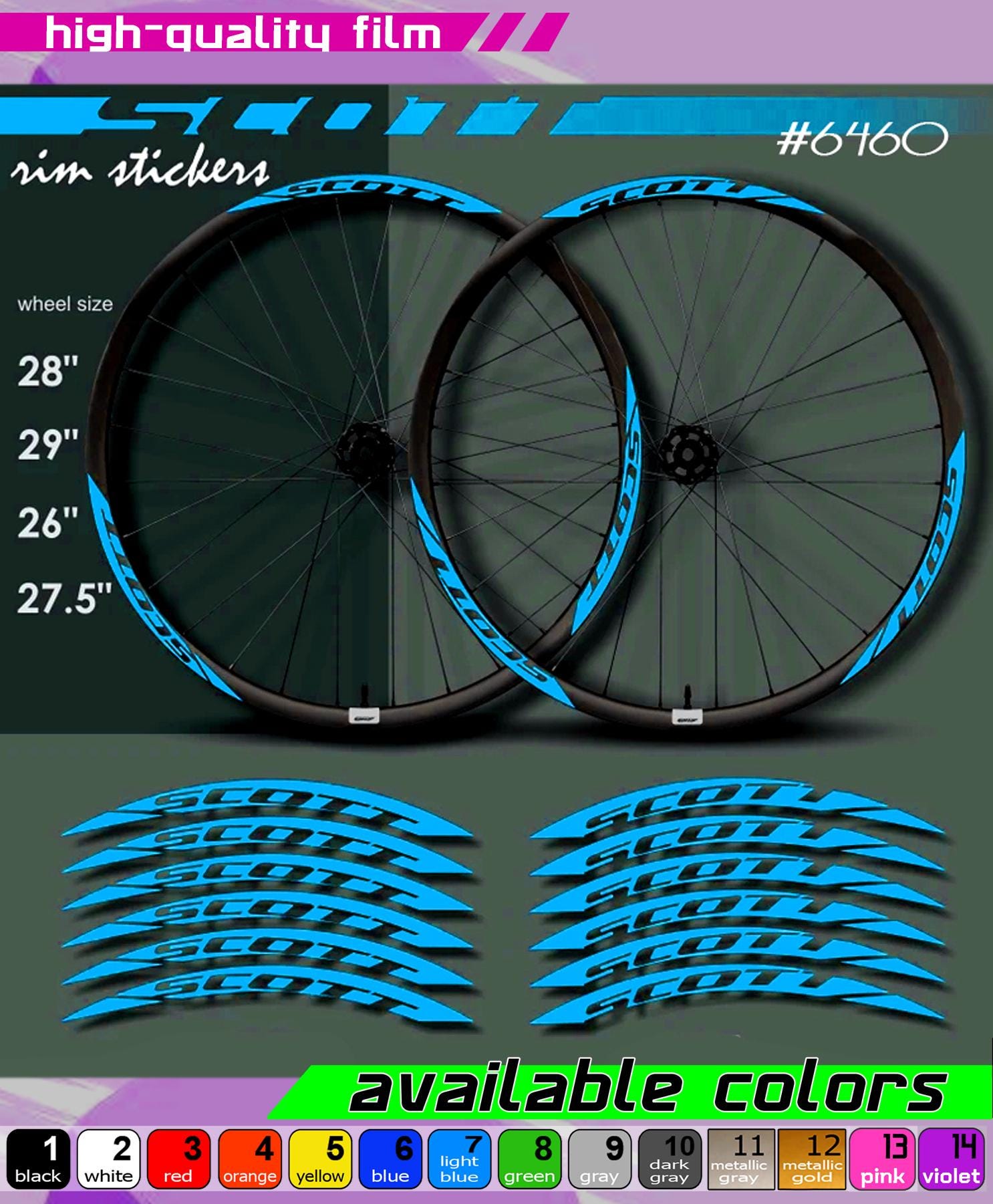 Scott Set of Bicycle Rim Stickers. for 2 Rims on Both Sides. ALL