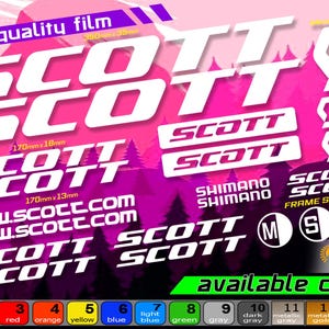 SCOTT bicycle frame sticker set. high quality, waterproof, do not fade. large selection of colors