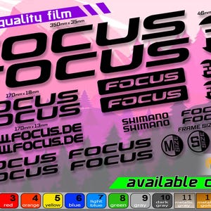 Focus bicycle frame sticker set. high quality, waterproof, do not fade. large selection of colors. Bicycle stickers