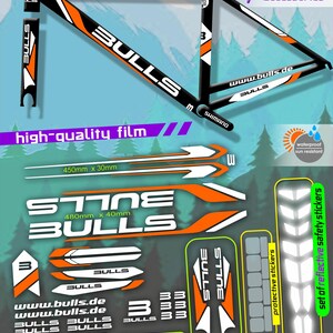 Set di adesivi per telaio e forcella BULLS per bicicletta BIG. Alta qualità, impermeabili, non sbiadiscono. Ampia scelta di colori