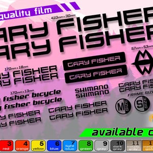 GARY FISHER bicycle frame sticker set. high quality, waterproof, do not fade. large selection of colors