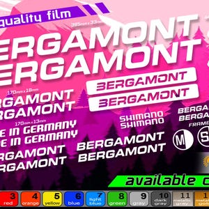Bergamont bicycle frame sticker set. high quality, waterproof, do not fade. large selection of colors