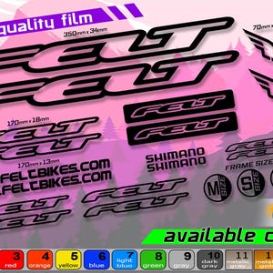 Felt bicycle frame sticker set. high quality, waterproof, do not fade. large selection of colors
