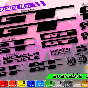 Gt bicycle frame sticker set. high quality, waterproof, do not fade. large selection of colors