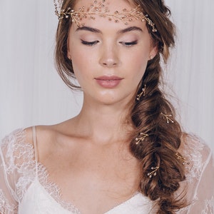 Simple wedding plait hair pins, small rustic bridal hair pins, gold silver or rose gold hair pin trio set - Haillie