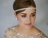 1920s style rhinestone wedding headband, diamante ribbon deco bridal forehead band - Greta