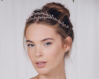 Bohemian rustic wedding hair vine, boho bridal headband, woodland tiara hair vine, Rose gold Silver or Gold hair vine - Leander