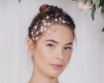 Cherry blossom flower wedding hair vine, pearl blossom flower bridal hair vine, rose gold silver or gold hair vine - Cherry