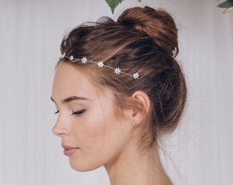 Daisy pearl flower wedding headband hair vine, rose gold silver or gold daisy flower bridal hair vine - Daisy