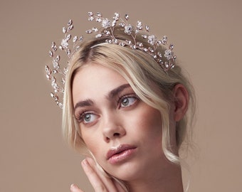 Rose Gold flower Swarovski Crystal tiara or crown for an elegant bohemian wedding - Mabel