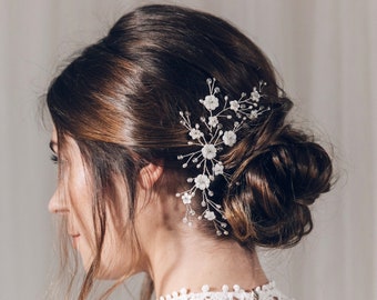 Small mother of pearl flower wedding hair vine, pearl floral bridal hair vine, gold silver or rose gold hair vine - Ariel
