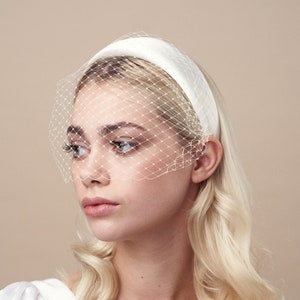 Modern Bride Ivory Padded Headband with Adjustable Birdcage Veil Esme image 1