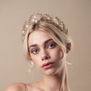 Antique gold floral wedding crown with optional matching hairpins Coraline image 1