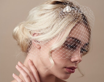 Ivory bridal birdcage veil, ivory clip-on wedding birdcage veil, soft French netting birdcage veil