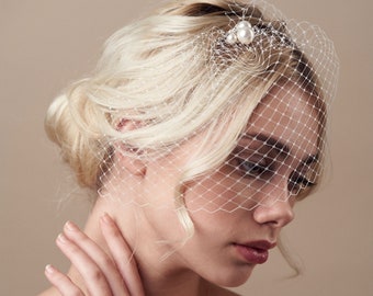 Ivory bridal birdcage veil, ivory clip-on wedding birdcage veil, soft French netting birdcage veil