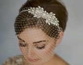 Deco crystal wedding headband, Swarovski bridal side tiara headband - Arabella