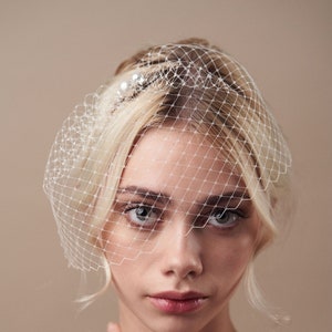 Ivory bridal birdcage veil, ivory clip-on wedding birdcage veil, soft French netting birdcage veil Short - seven inches