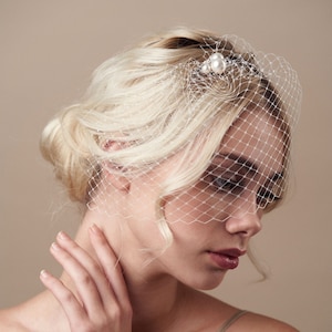 Ivory bridal birdcage veil, ivory clip-on wedding birdcage veil, soft French netting birdcage veil image 1