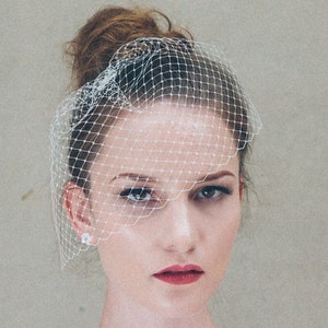 Ivory bridal birdcage veil, ivory clip-on wedding birdcage veil, soft French netting birdcage veil image 3