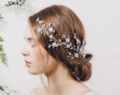 Large statement crystal hair vine, wildflower bridal hair vine, crystal wedding hair vine wreath, Swarovski crystal hair vine - Sybil