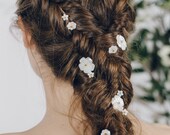 Bridal Flower hair pins set, floral wedding plait hair pins, mother of pearl flower hair pin plait set - Minna