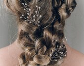 Large pearl wedding hair pins, pearl bridal hair pin set, trio of rose gold silver or gold hair pins - May