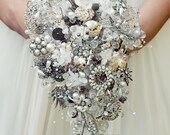 Bespoke brooch bouquet - vintage crystal, button and brooch teardrop shower wedding bouquet