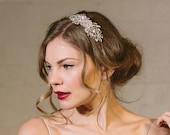 Deco crystal wedding headband, Swarovski bridal side tiara headband - Arabella